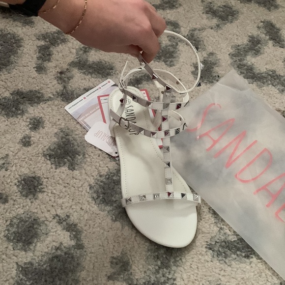 SANDALUP. White Studded Sandals. - Picture 2 of 4